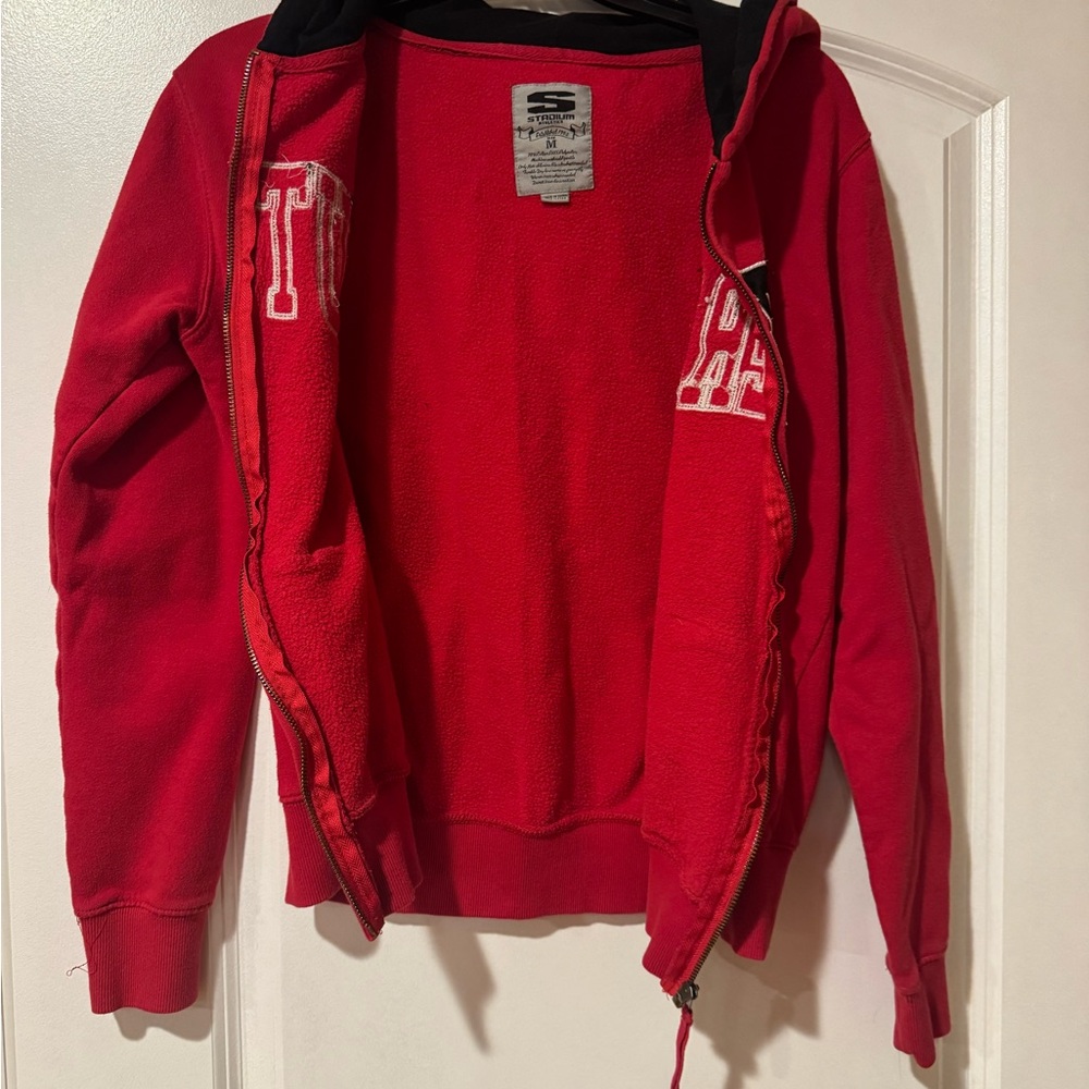 Rutgers Stadium Athletics Red Zip-Up Hoodie with Black Lettering - Picture 3 of 6